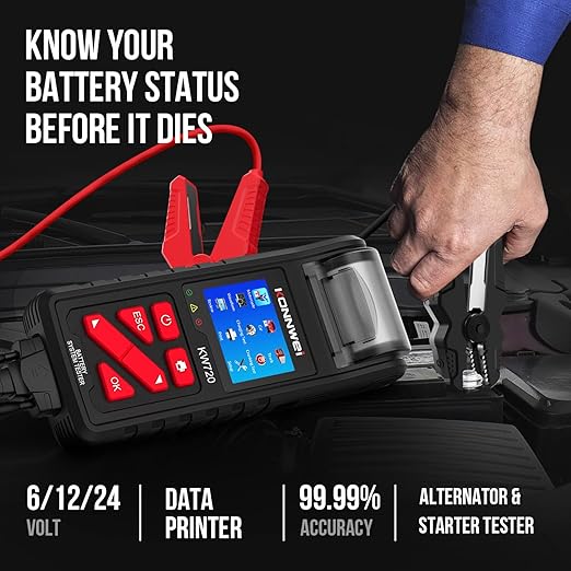 KONNWEI KW720 Car Battery Tester 6V 12V 24V W/Printer, Battery Load Tester - Image 3