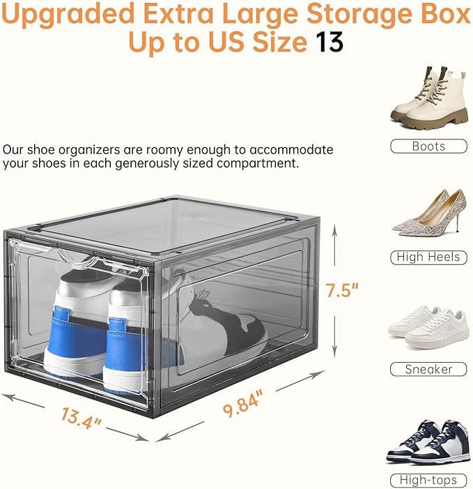 Clemate Upgraded X-Large Shoe Storage Box, 12 Pack, Shoe Box Clear Plastic - Image 4