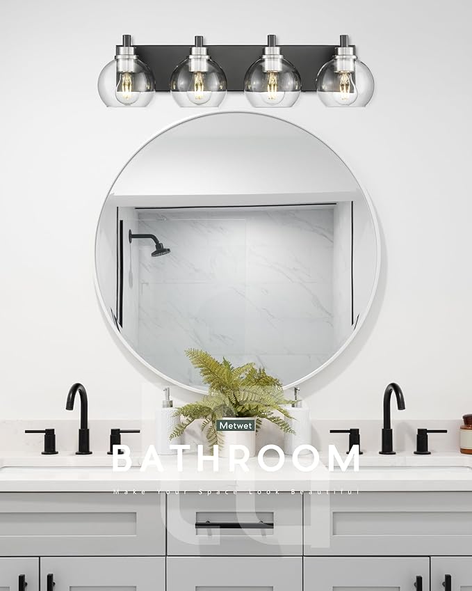 METWET Bathroom Light Fixtures, 4-Light Black and Brushed Nickel Bathroom - Image 6