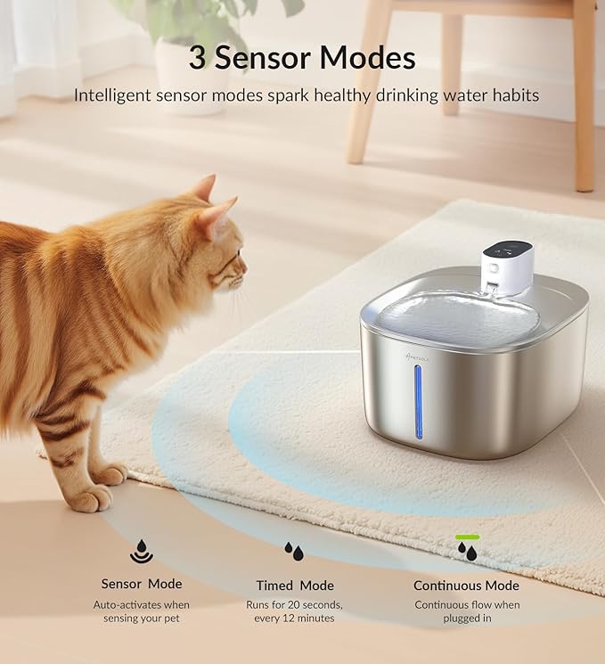 Wireless Cat Water Fountain Stainless Steel, 135floz/4L Battery Operated - Image 3