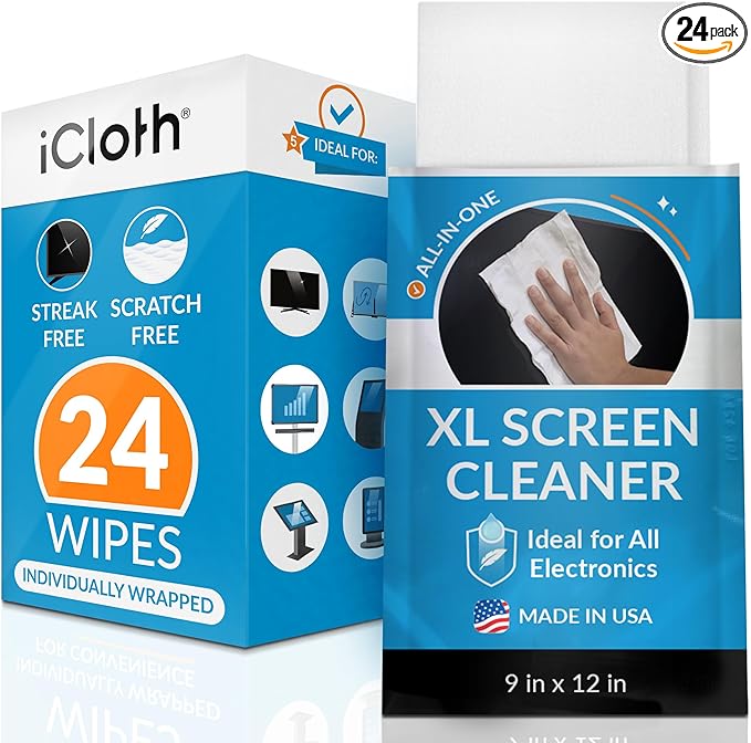 iCloth XL Screen Cleaning Wipes, Lint-Free and Streak-Free, Fast-Drying by iCloth