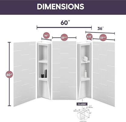 White Acrylic Shower Wall Surround 36"x 60"x 80" - Image 3
