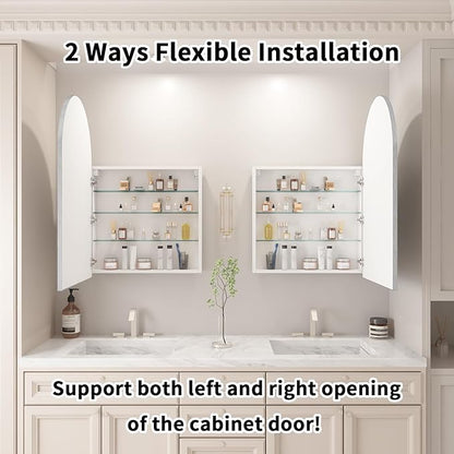Bathroom Medicine Cabinet with Mirror Silver, Arched Wall Mounted Bathroom - Image 3