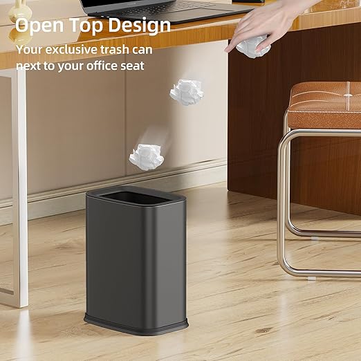 2.6 Gal Black Bathroom Trash Can, Metal Waste Baskets - Image 4