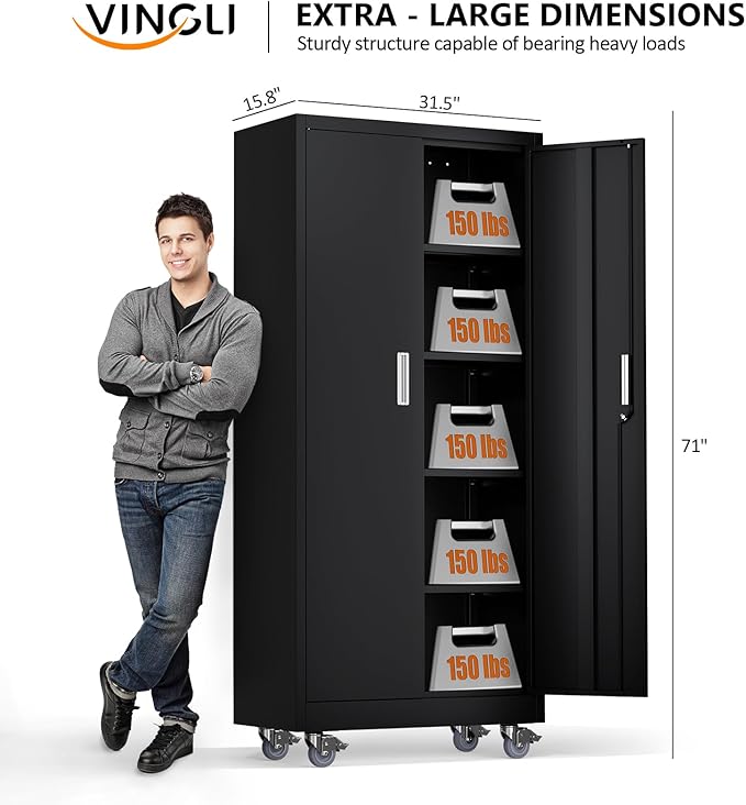 VINGLI Rolling Metal Storage Cabinet - Image 3