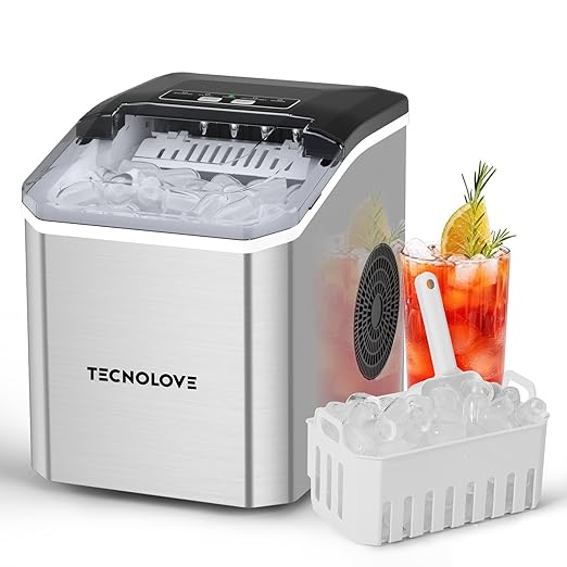 Countertop Ice Maker, 9 Ice Cubes in 10 Minutes, Self-Cleaning Portable Ice by Tecnolove