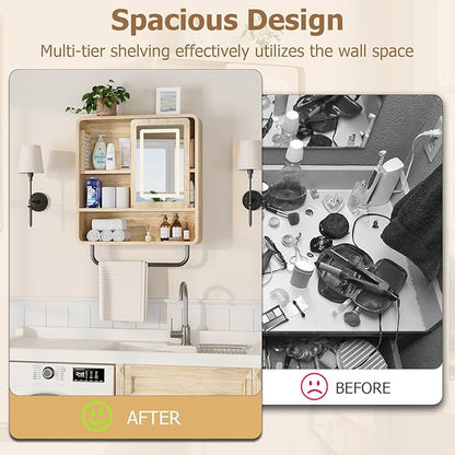 QUW Bathroom Wall Cabinet with Sliding Mirror Door, Modern Medicine Cabinet - Image 7