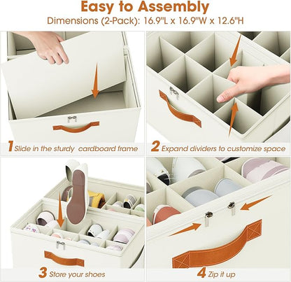 2 Pack Shoe Organizer for Closet, Foldable Shoe Storage Organizer - Image 6