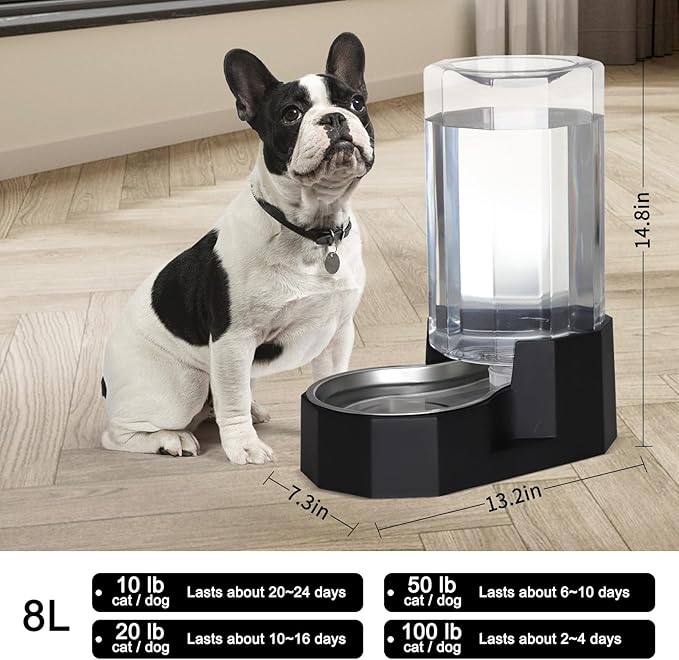 Sfozstra Large Dog Water Dispenser: 8L Large Capacity Gravity Water Feeder - Image 3
