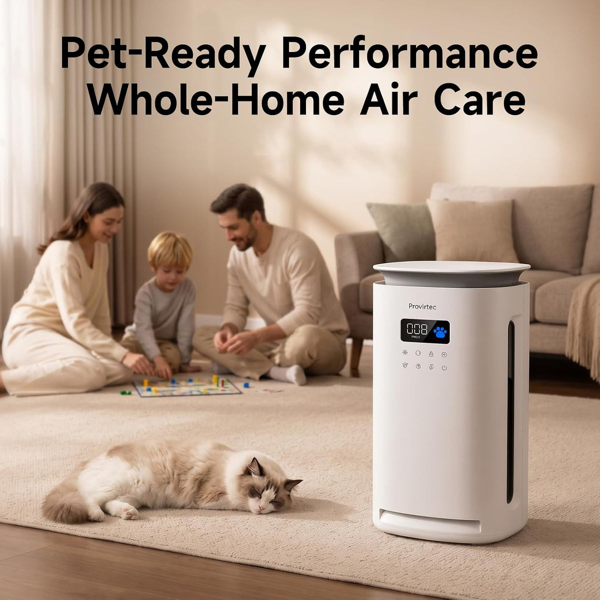 Provirtec Pet Air Purifier for Home with H13 HEPA, 4 Washable Pre-Filters