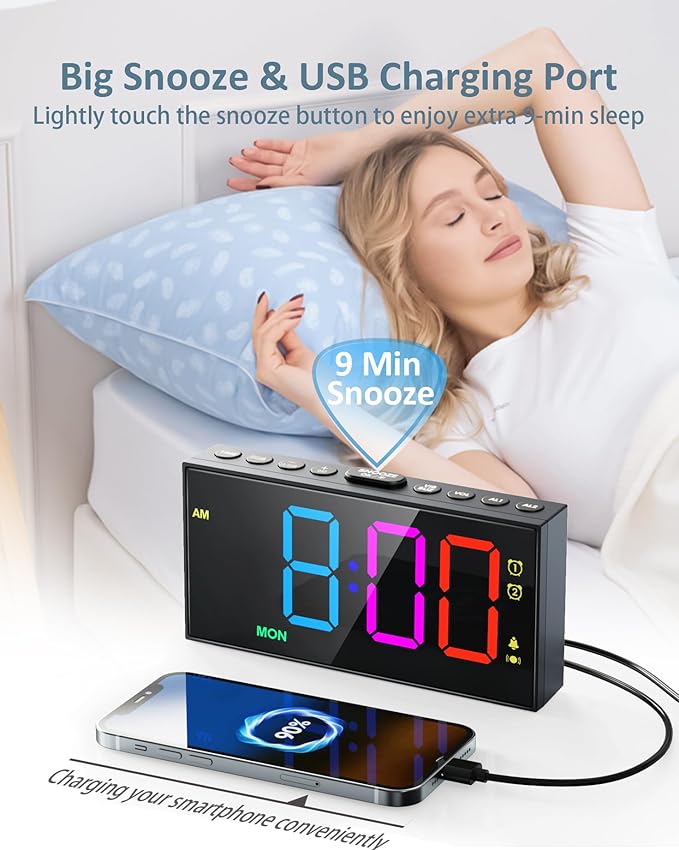 Loud Alarm Clock for Heavy Sleepers, RGB Vibrating Alarm Clock - Image 6