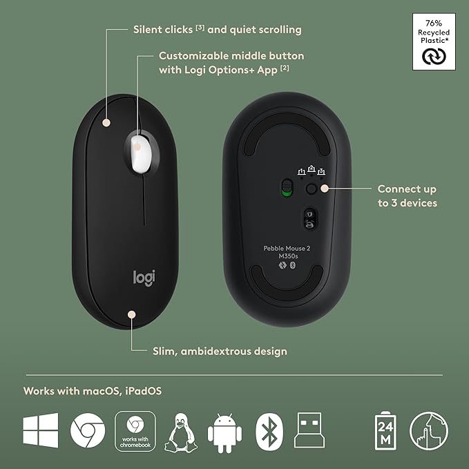 Logitech Pebble 2 Combo, Wireless Keyboard and Mouse, Quiet and Portable - Image 7