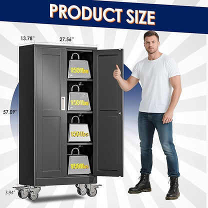 61" H Metal Garage Storage Cabinet, Rolling Tool Cabinet - Image 2