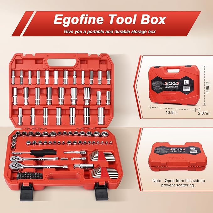 117 Pieces 1/4 and 3/8 inch Drive Socket Ratchet Wrench Set, Metric/SAE Size - Image 2