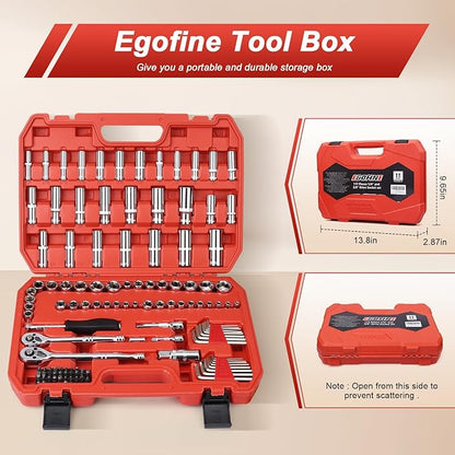 117 Pieces 1/4 and 3/8 inch Drive Socket Ratchet Wrench Set, Metric/SAE Size - Image 2