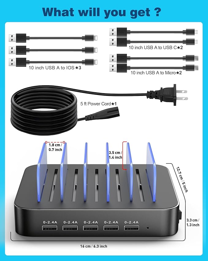 MSTJRY Charging Station for Multiple Devices : 5 Port Multi USB-A Charger - Image 8