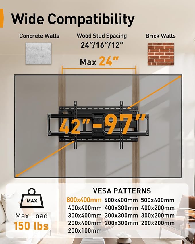Perlegear Long Arm Full Motion TV Wall Mount - Image 2