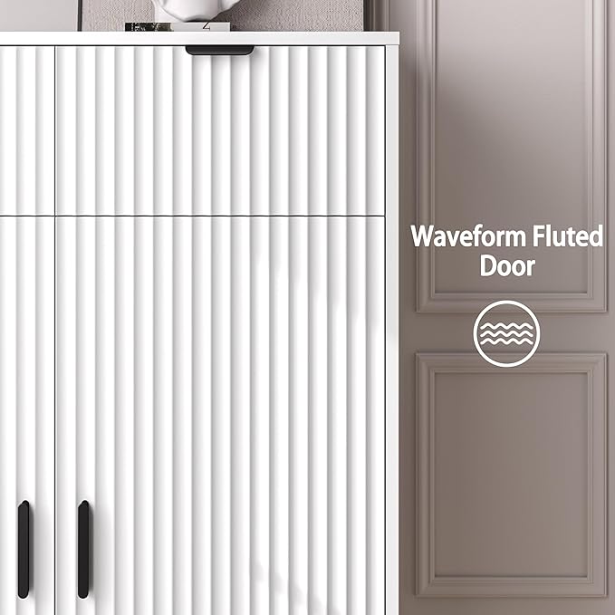Fluted Shoe Cabinet, 4-Tier Mid Century Modern Narrow Shoe Storage Cabinet - Image 6