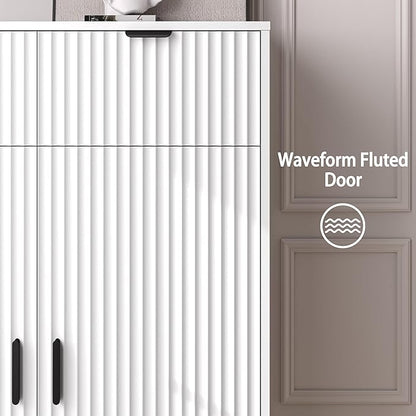 Fluted Shoe Cabinet, 4-Tier Mid Century Modern Narrow Shoe Storage Cabinet - Image 6