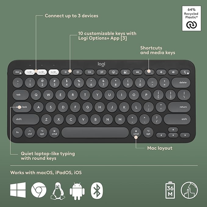 Logitech Pebble 2 Combo for Mac, Wireless Keyboard and Mouse, Quiet and Portable - Image 6