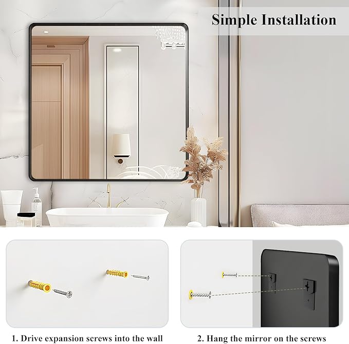 Fabuday Black Bathroom Mirror Wall Mounted- 36x36 Inch Big Framed Mirror - Image 4