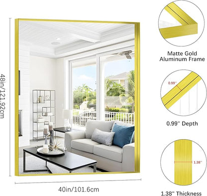 Gold Bathroom Mirror, 40x48 Inch Rectangular Framed Mirror, Large Wall Mounted - Image 3