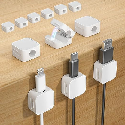12 White Magnetic Cable Clips, Under Desk Cable Management, Cord Holder by Unknown
