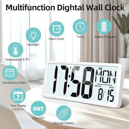 XREXS Large Digital Wall Clock Battery Operated - Image 3