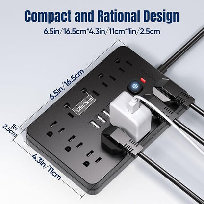 JouleLoom 6 FT Flat Plug Surge Protector Power Strip, 11 Multiple AC Outlets - Image 4