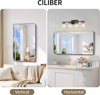 CILIBER Frameless Rectangle Mirror, 24x40 Beveled Bathroom Mirror Rounded Corner - Image 5
