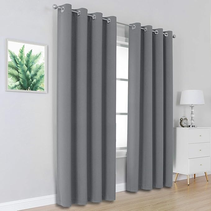 DUALIFE Grey Blackout Curtains for Bedroom 84 inches Long 2 Panels Grommet - Image 2