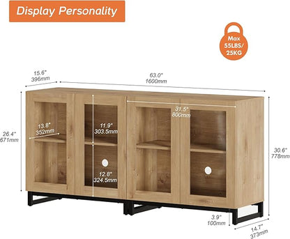 WAMPAT Modern TV Stand with Glass Doors - Image 2