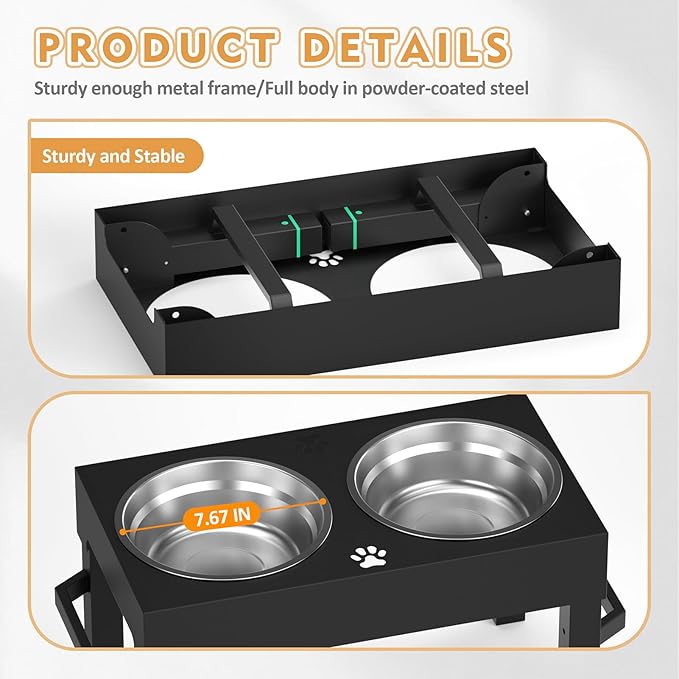 Metal Elevated Dog Bowls Stand Large Breed, Height Adjustable Raised Dog Bowls - Image 8