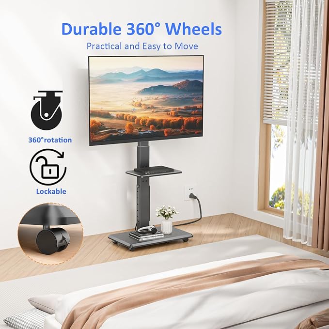 Rolling TV Stand with Power Outlet, Mobile TV Cart - Image 3
