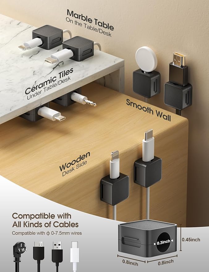 20 Pack Cord Organizer Holder, Strong Adhesive Desk Cable Management Magnetic - Image 3
