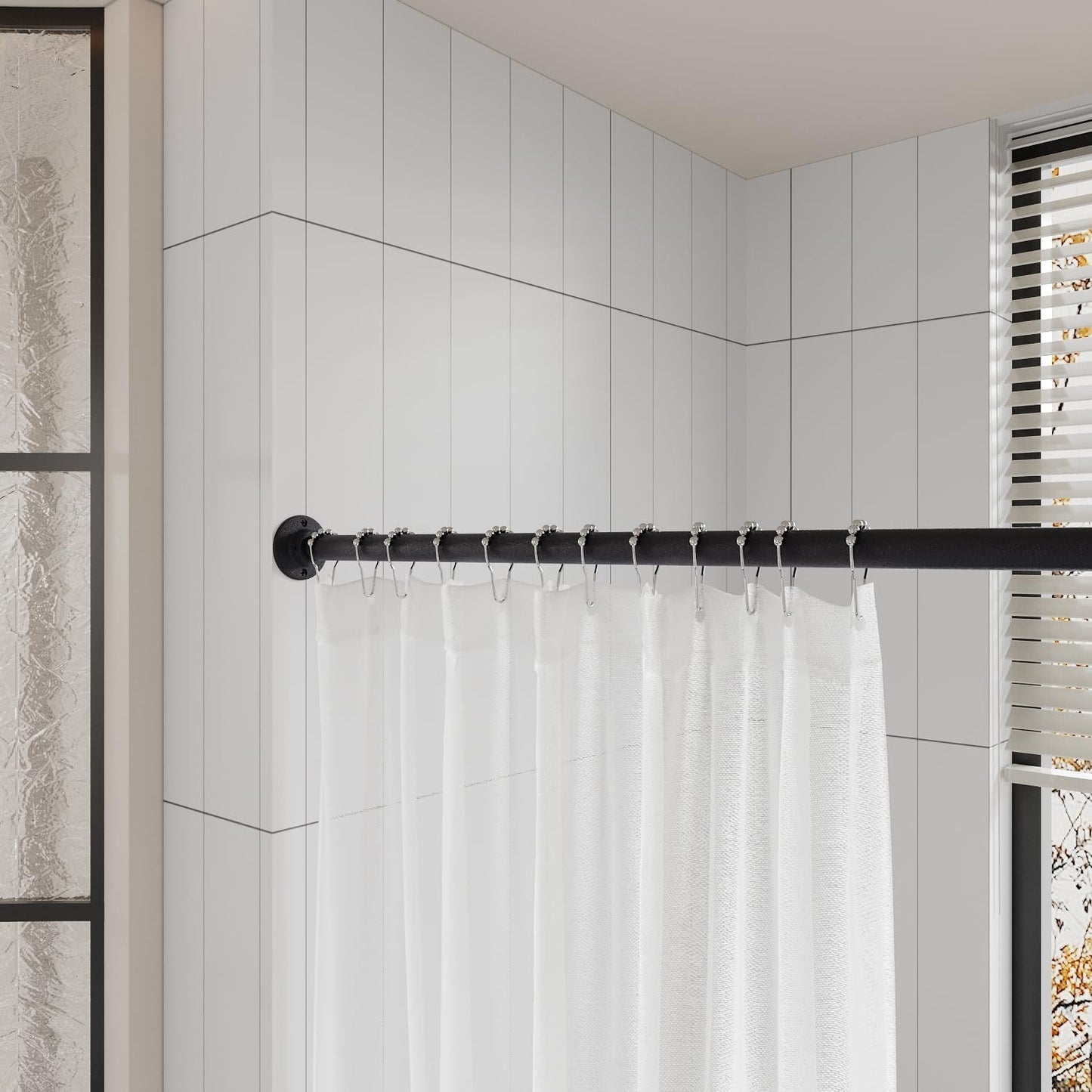 Naiture 304 Stainless Steel 36" Straight Shower Curtain Rod, Black | One-Piece Rod, Cut to Fit, Rustproof, Heavy-Duty Zinc Alloy Flange, Permanent Wall Mount, Mounting Hardware Included