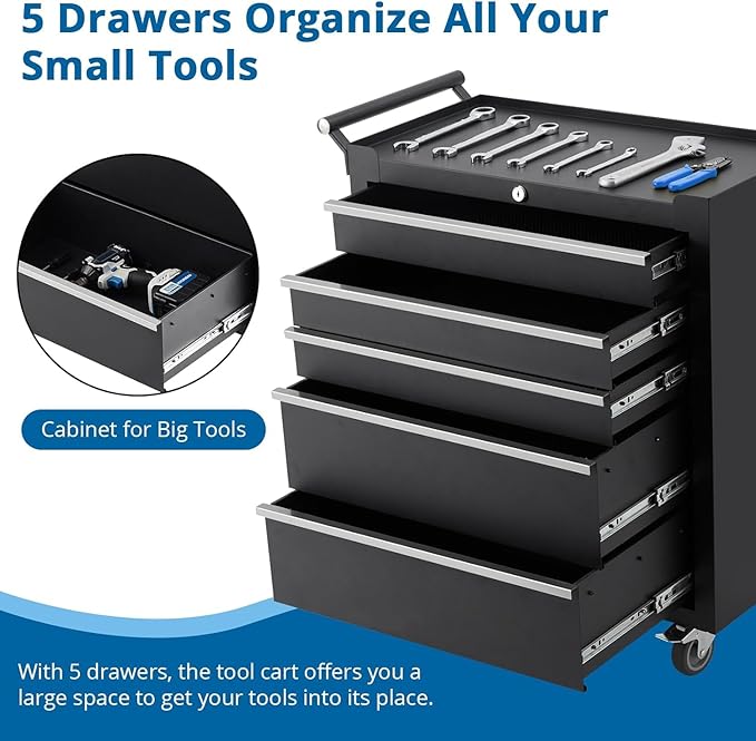 IDEALHOUSE Rolling Tool Chest, 5 Drawers Tool Storage Cabinet, Toolbox - Image 8