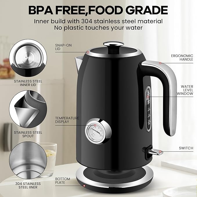 PUKOMC Electric Kettle, 1.7L Stainless Steel Tea Kettle - Image 2