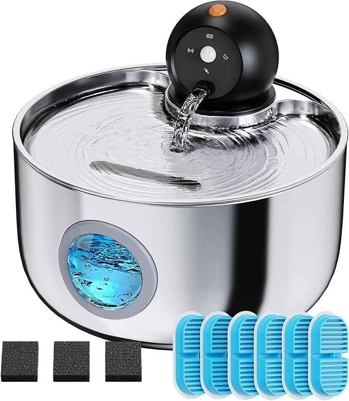 Cat Water Fountain Battery Operated: Wireless Cat Fountain - 88oz/2.6L Cordless by NOBXBON