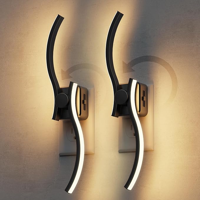 L LOHAS LED Night Light, 2 Pack Night Lights Plug into Wall, Modern Wall Sconces by LLOHASLED