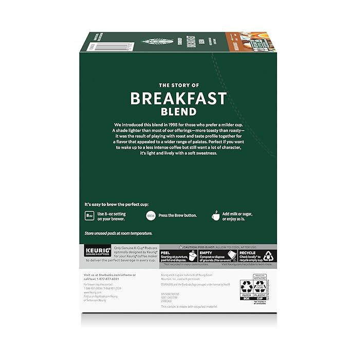 Starbucks K-Cup Coffee Pods, Medium Roast Hot or Iced Coffee, Breakfast Blend - Image 8