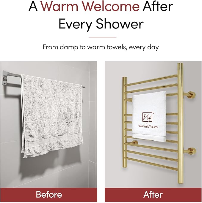 Heated Towel Rack, 10-Bar Wall-Mounted Electric Towel Warmer, Polished Gold - Image 6
