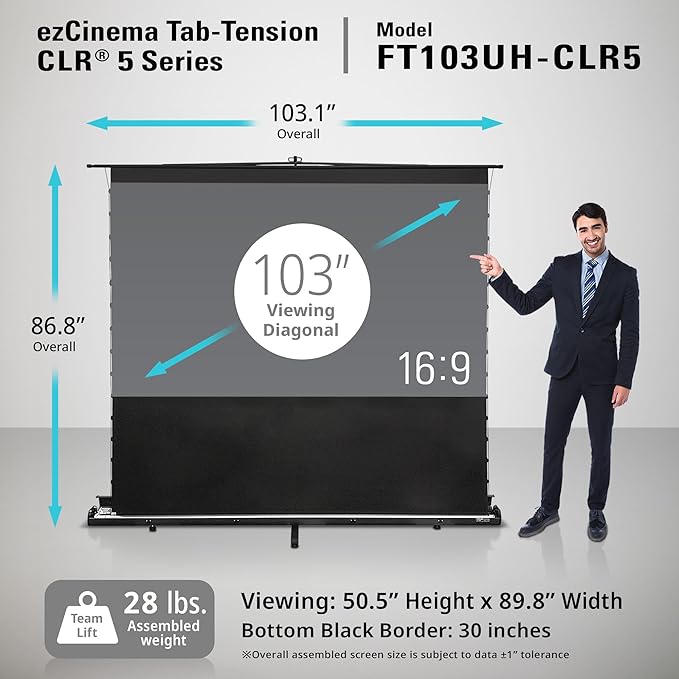 Elite Screens ezCinema Tab-Tension CLR 5, 103-inch Portable Floor-Rising UST - Image 3
