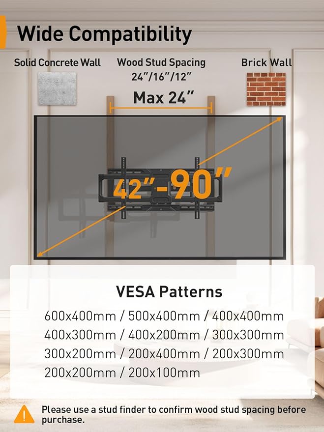 Perlegear UL-Listed Full Motion TV Wall Mount - Image 2