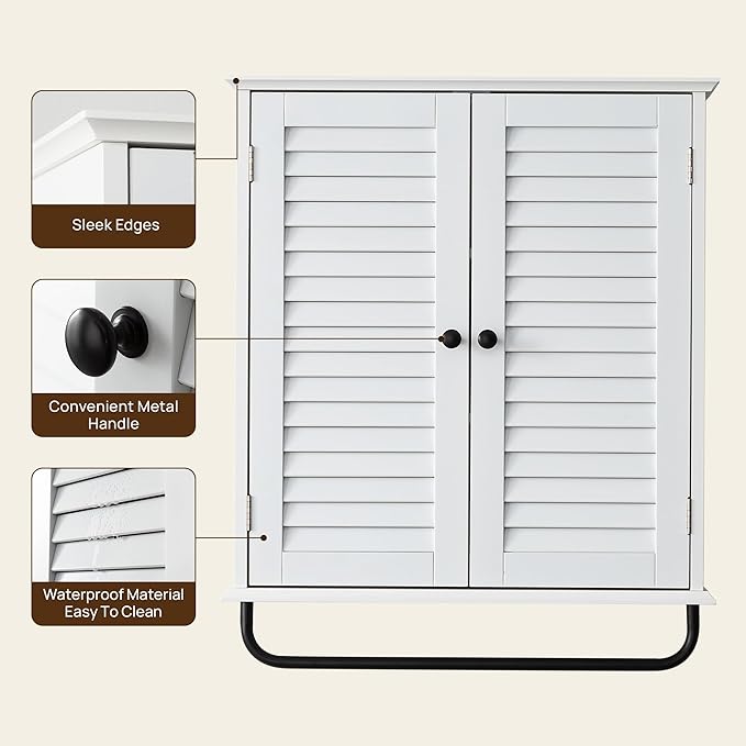 Bathroom Storage Cabinet with Adjustable Wood Shelves & Doors, Made of PDF Wood - Image 6