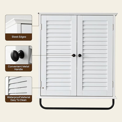 Bathroom Storage Cabinet with Adjustable Wood Shelves & Doors, Made of PDF Wood - Image 6