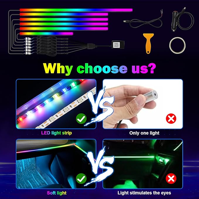 WEBUPAR Dreamcolor 6 in 1 Car LED Strip Lights - Image 2