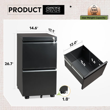devaise 2 drawer metal file cabinet, fully assembled, close-up detail