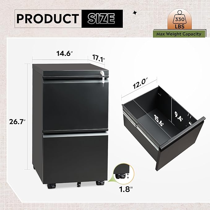 DEVAISE 2 Drawer Metal File Cabinet, Fully Assembled, Under Desk, Fits - Image 3