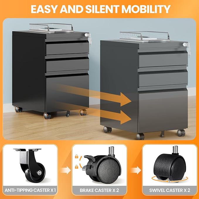 3 Drawer Mobile File Cabinet - Image 4